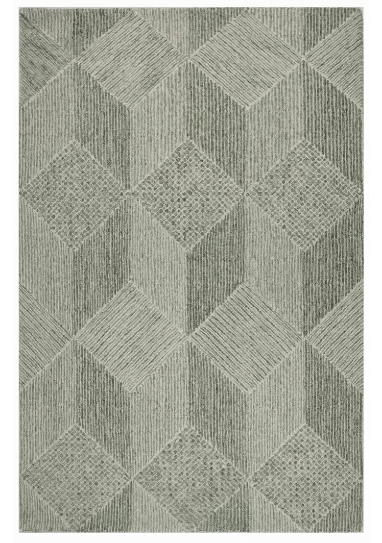 Saffron Rugs Hand Tufted Sage Green Geometric Contemporary Rectangular Wool Area Rug - Indya