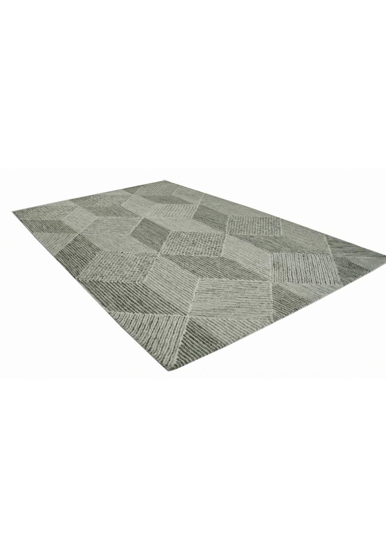 Saffron Rugs Hand Tufted Sage Green Geometric Contemporary Rectangular Wool Area Rug - Indya