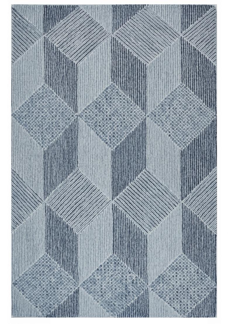 Saffron Rugs Hand Tufted Steel Blue Grey Geometric Contemporary Rectangular Wool Area Rug - Indya