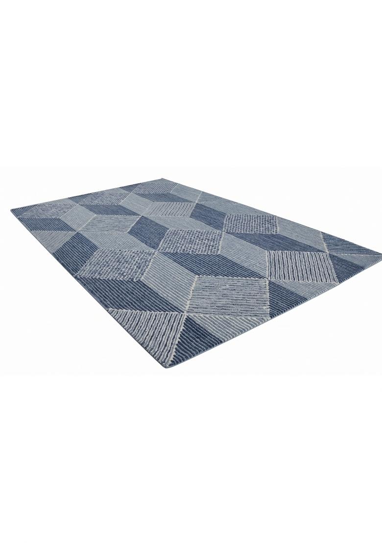 Saffron Rugs Hand Tufted Steel Blue Grey Geometric Contemporary Rectangular Wool Area Rug - Indya