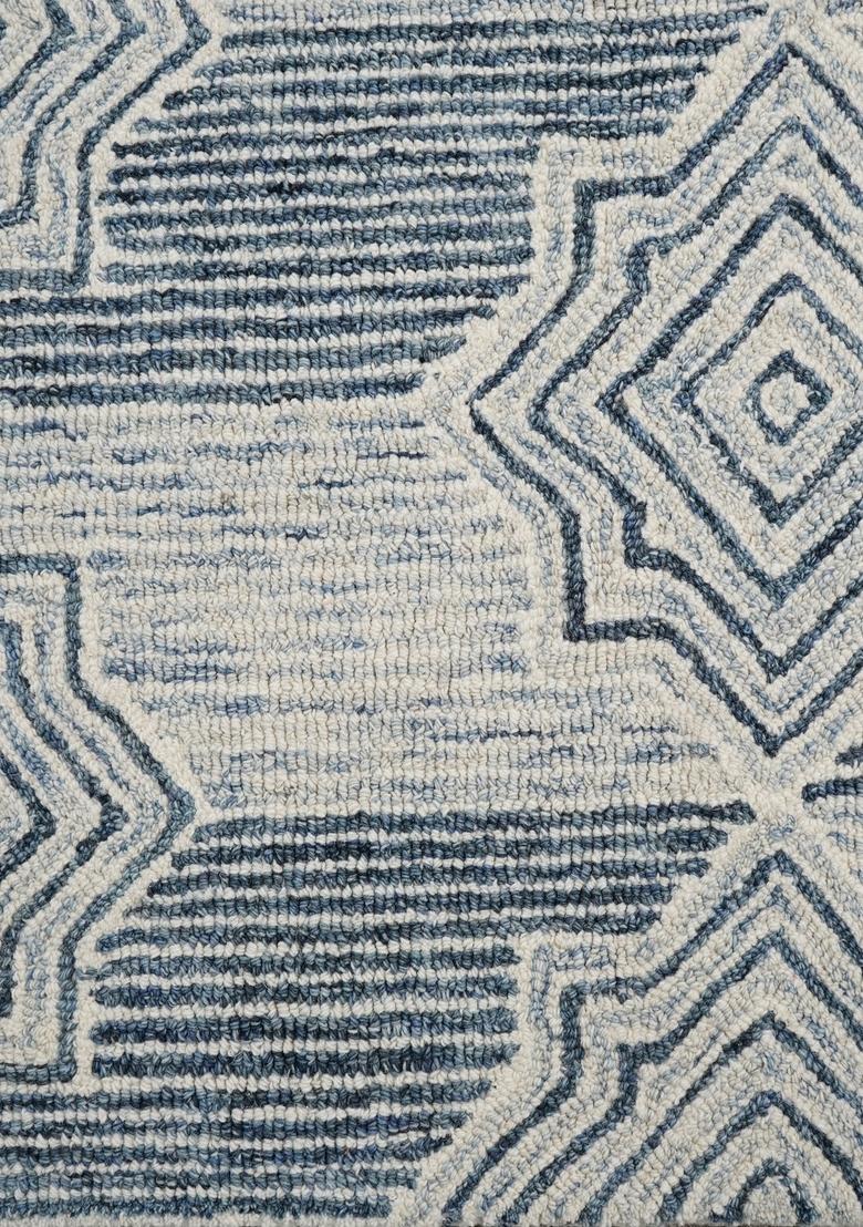 Saffron Rugs Hand Tufted Blue Ivory Geometric Transitional Rectangular Wool Area Rug - Indya