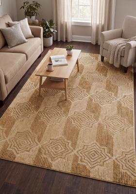 Saffron Rugs Hand Tufted Tan Gold Beige Geometric Transitional Rectangular Wool Area Rug