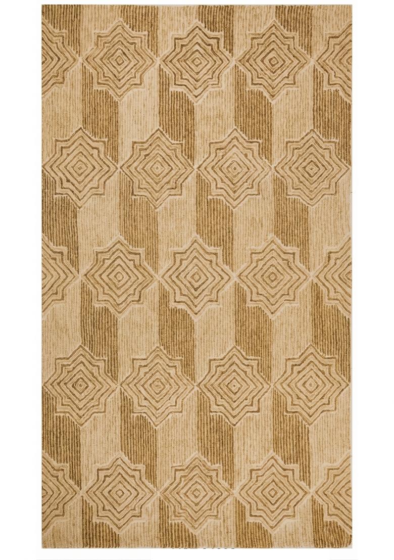 Saffron Rugs Hand Tufted Tan Gold Beige Geometric Transitional Rectangular Wool Area Rug - Indya