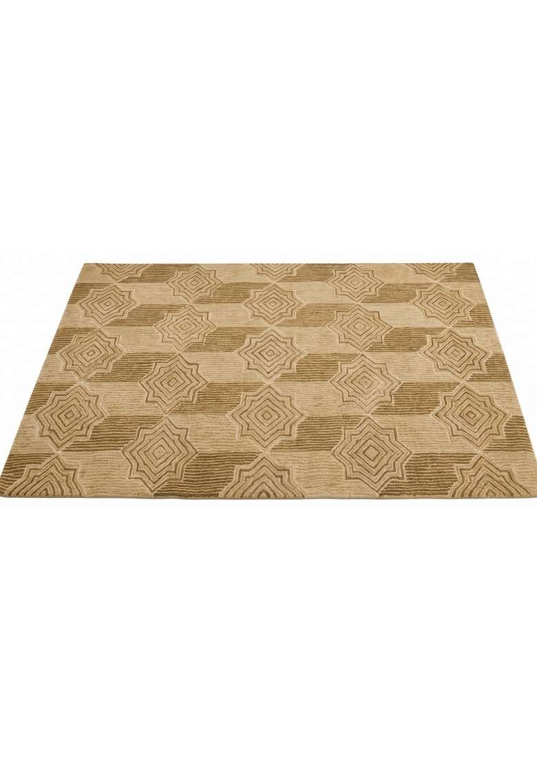 Saffron Rugs Hand-Tufted 100% Wool Area Rug | Tan Gold Beige Rectangular Rug | Cotton Backing | Transitional Geometric Carpet for Living Room - Indya