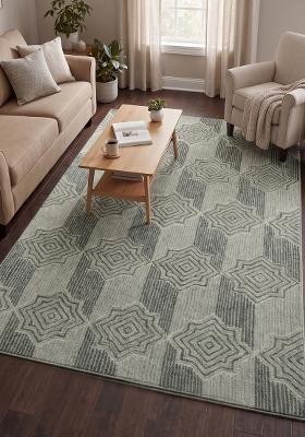 Saffron Rugs Hand Tufted Silver Grey Geometric Transitional Rectangular Wool Area Rug