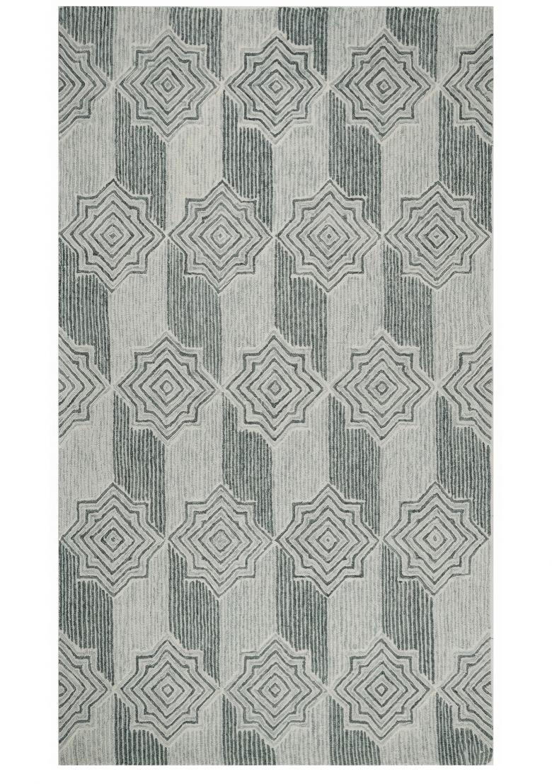 Saffron Rugs Hand Tufted Silver Grey Geometric Transitional Rectangular Wool Area Rug - Indya