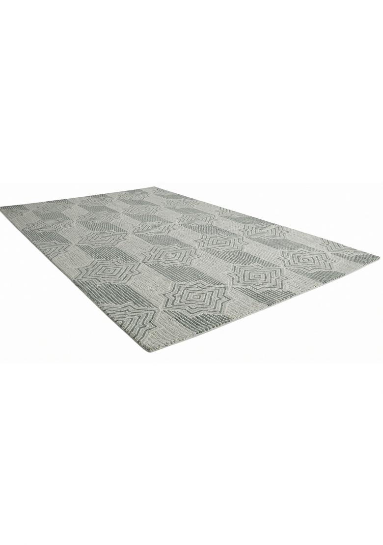 Saffron Rugs Hand Tufted Silver Grey Geometric Transitional Rectangular Wool Area Rug - Indya