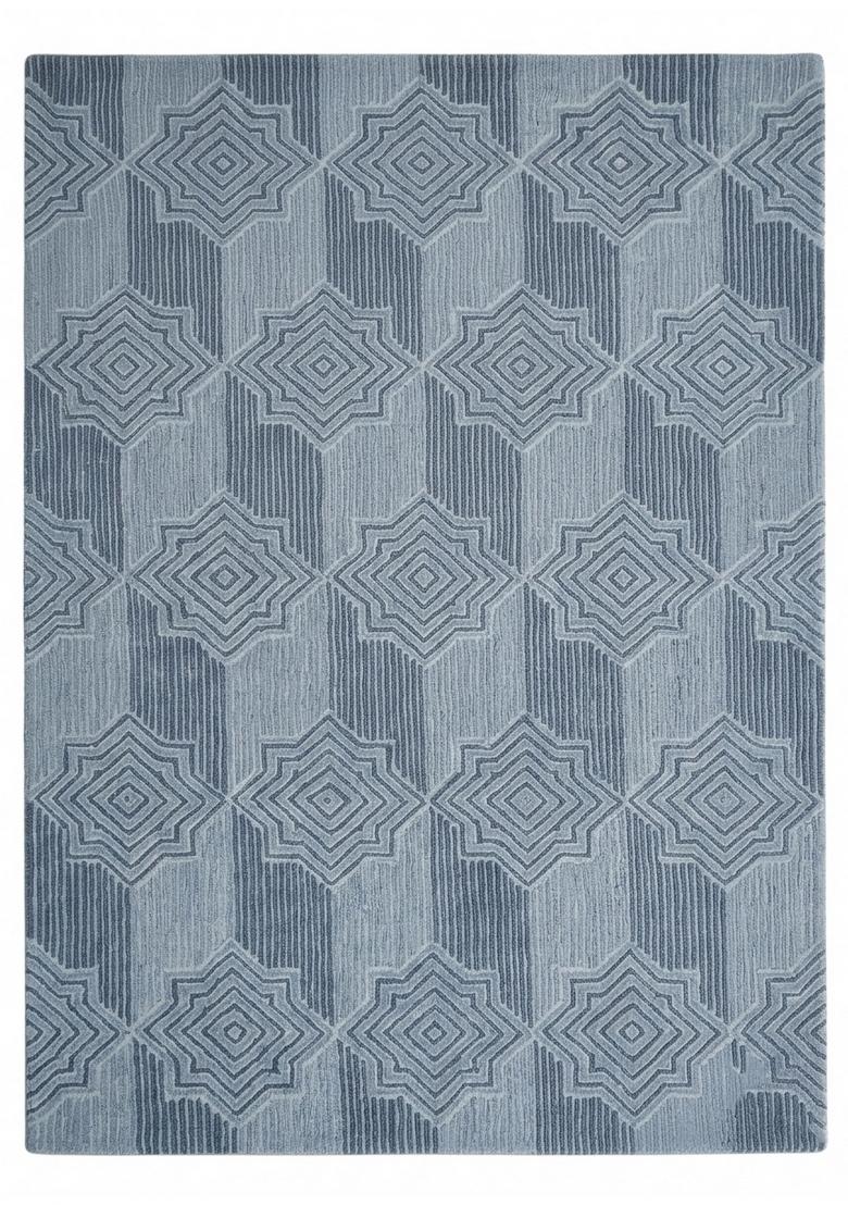 Saffron Rugs Hand Tufted Steel Blue Geometric Transitional Rectangular Wool Area Rug - Indya