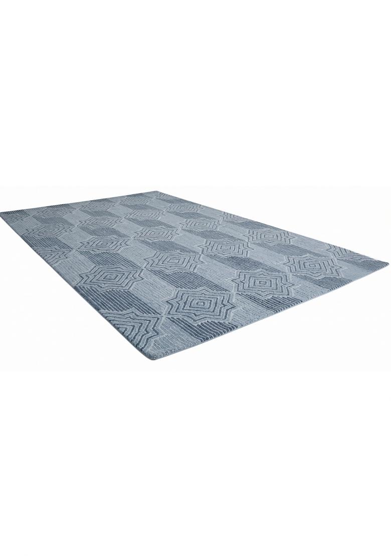 Saffron Rugs Hand Tufted Steel Blue Geometric Transitional Rectangular Wool Area Rug - Indya