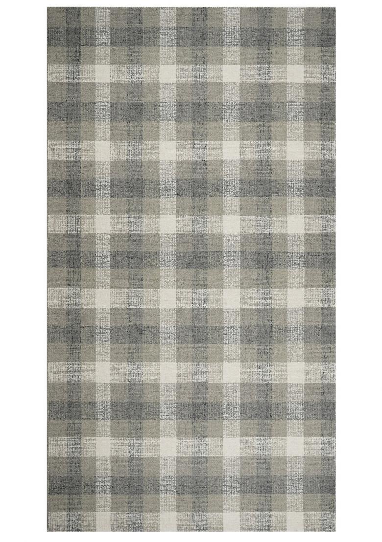 Saffron Rugs Hand Tufted Grey and Cream Plaid Farmhouse Rectangular Wool Area Rug - Indya