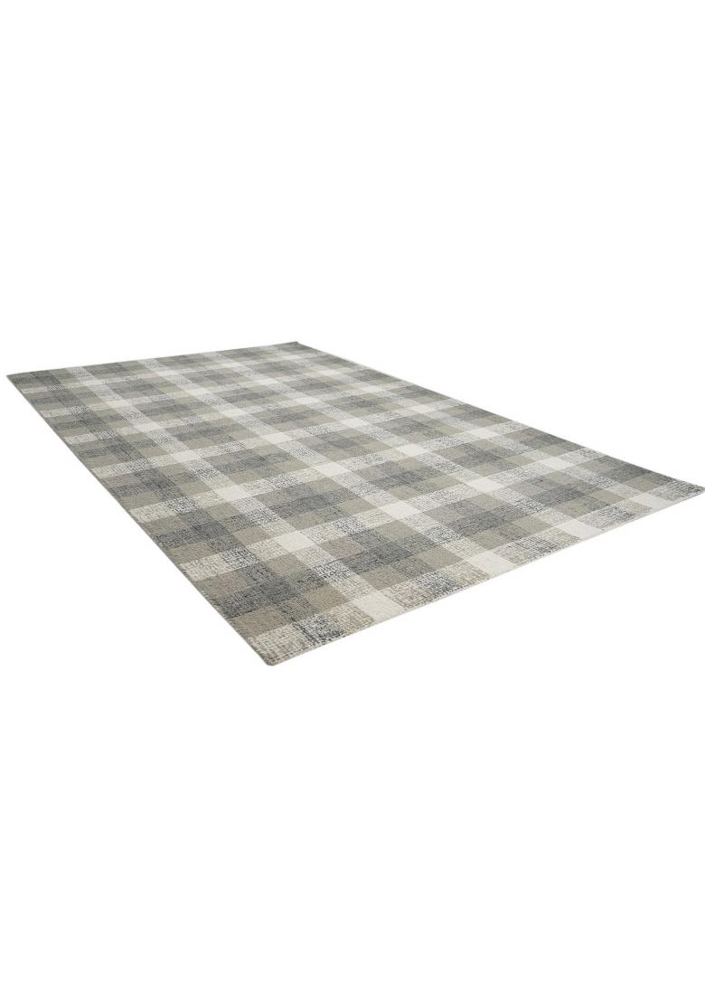 Saffron Rugs Hand Tufted Grey and Cream Plaid Farmhouse Rectangular Wool Area Rug - Indya
