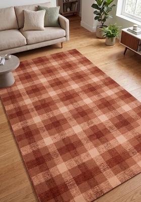 Saffron Rugs Hand Tufted Terracotta Red Plaid Farmhouse Rectangular Wool Area Rug