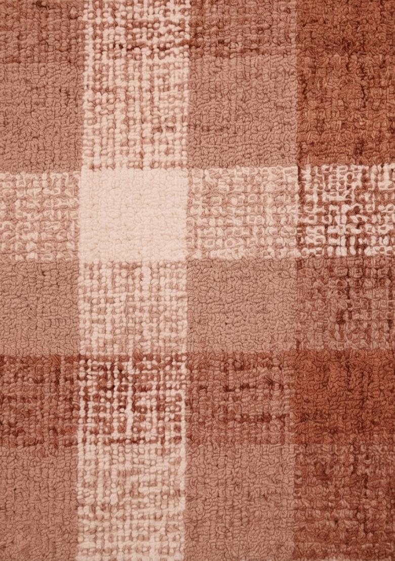 Saffron Rugs Hand Tufted Terracotta Red Plaid Farmhouse Rectangular Wool Area Rug - Indya