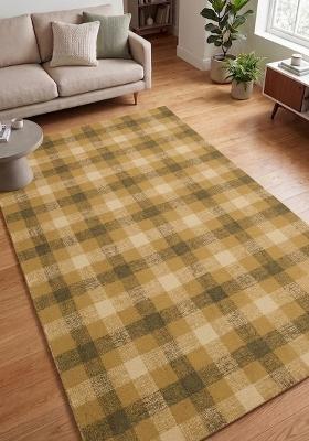 Saffron Rugs Hand Tufted Golden Yellow Plaid Farmhouse Rectangular Wool Area Rug
