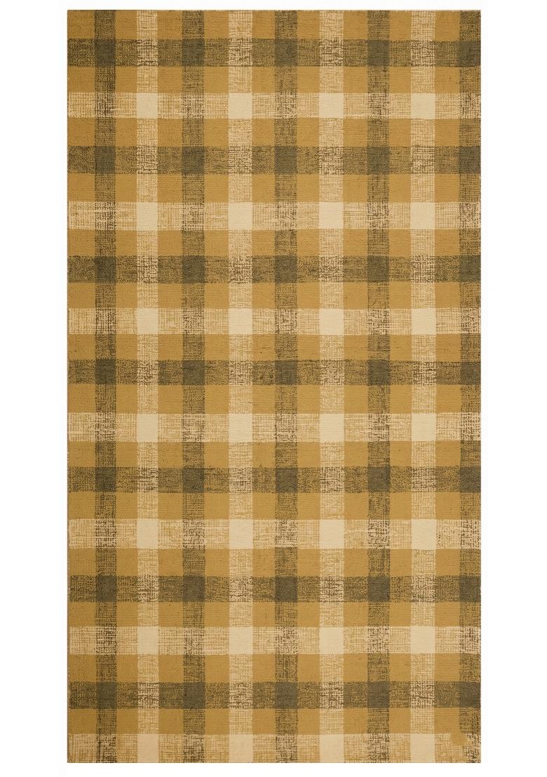 Saffron Rugs Hand Tufted Golden Yellow Plaid Farmhouse Rectangular Wool Area Rug - Indya