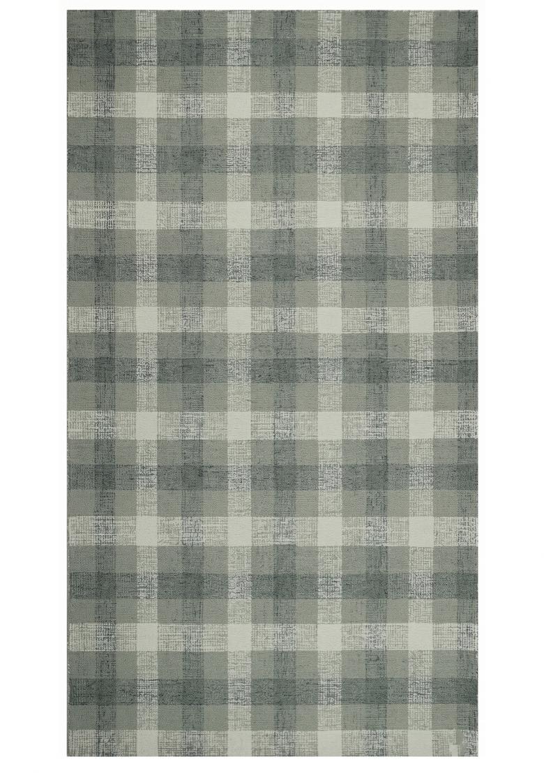 Saffron Rugs Hand Tufted Sage Green Plaid Farmhouse Rectangular Wool Area Rug - Indya