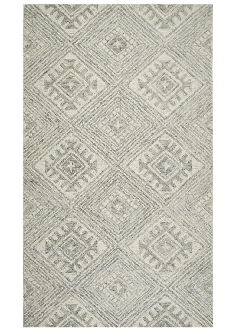 Saffron Rugs Hand Tufted Grey Ivory Geometric Bohemian Rectangular Wool Area Rug - Indya