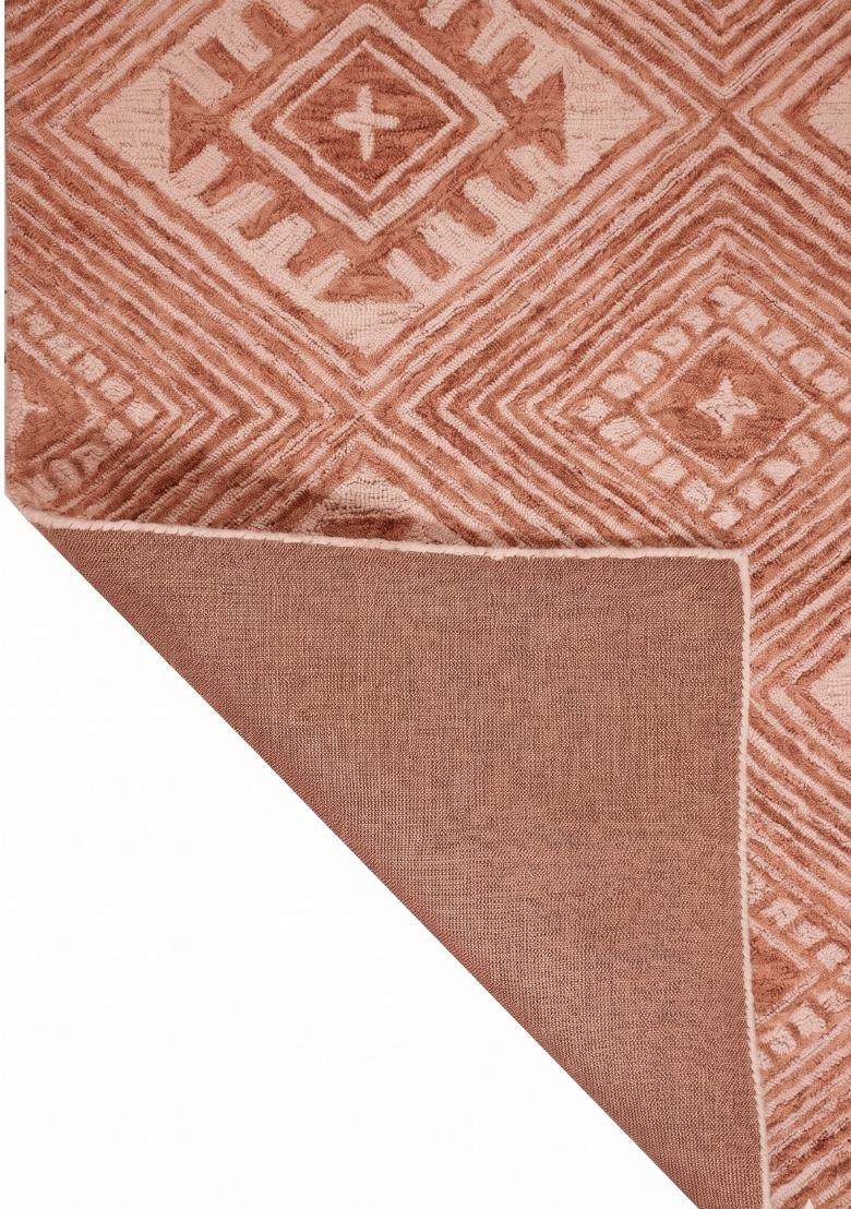 Saffron Rugs Hand Tufted Terracotta Pink Geometric Bohemian Rectangular Wool Area Rug - Indya