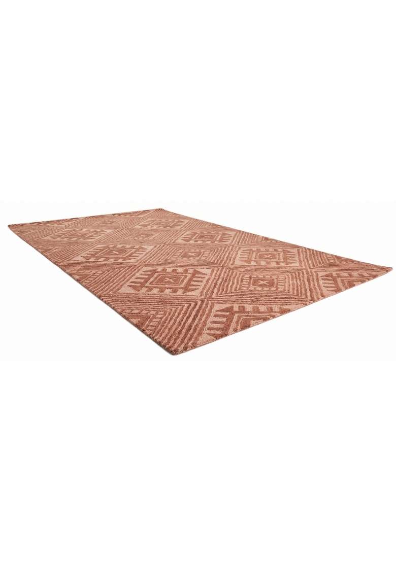 Saffron Rugs Hand-Tufted 100% Wool Area Rug | Terracotta Pink Rectangular Rug | Cotton Backing | Bohemian Geometric Carpet for Living Room - Indya