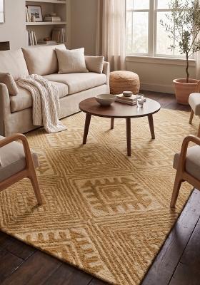 Saffron Rugs Hand Tufted Golden Yellow Geometric Bohemian Rectangular Wool Area Rug