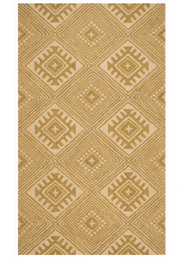 Saffron Rugs Hand Tufted Golden Yellow Geometric Bohemian Rectangular Wool Area Rug - Indya