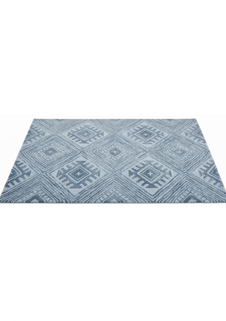 Saffron Rugs Hand Tufted Steel Blue Geometric Bohemian Rectangular Wool Area Rug - Indya