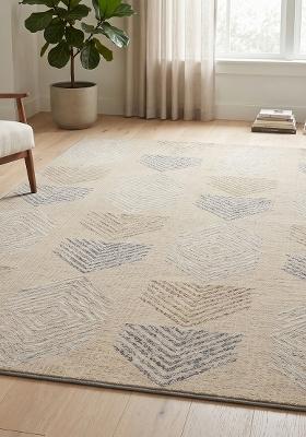 Saffron Rugs Hand Tufted Beige Geometric Contemporary Rectangular Wool Area Rug