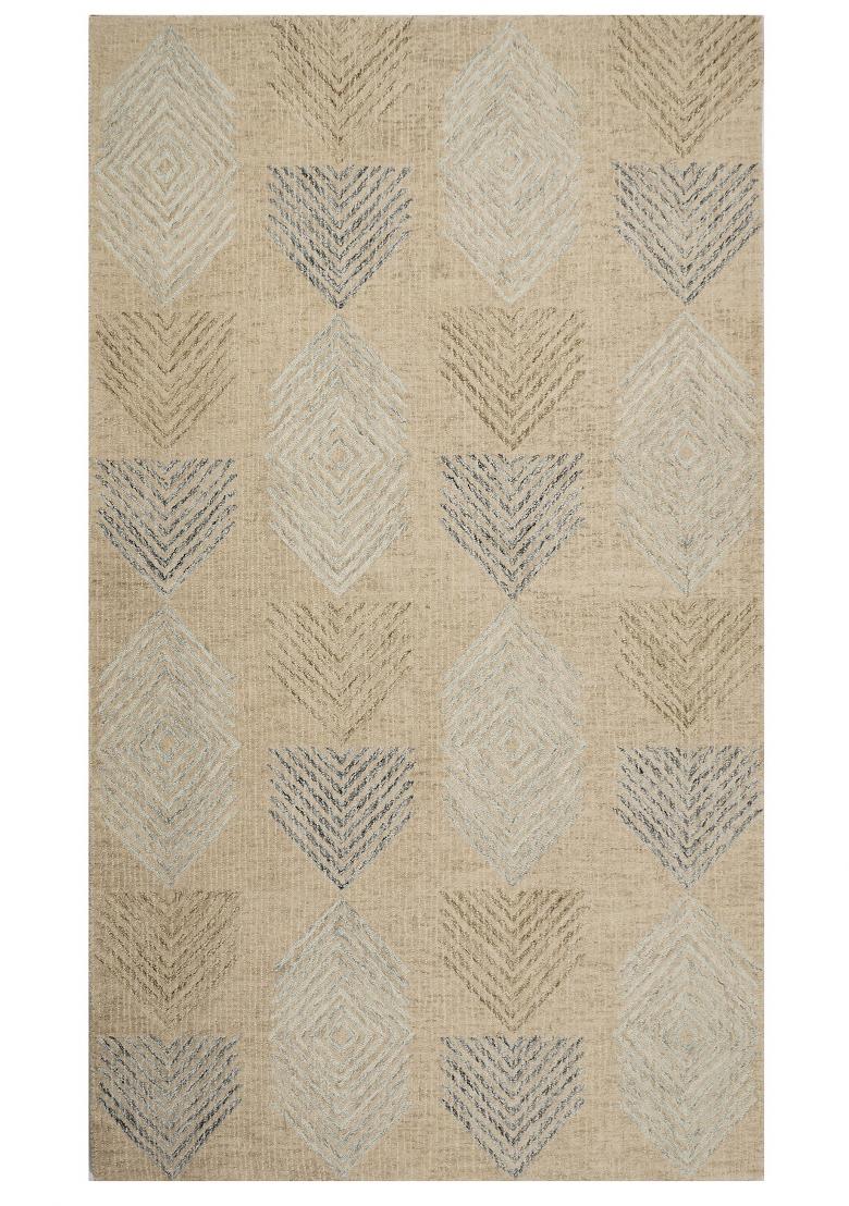 Saffron Rugs Hand Tufted Beige Geometric Contemporary Rectangular Wool Area Rug - Indya
