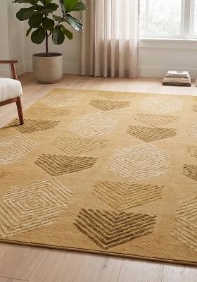 Saffron Rugs Hand Tufted Golden Yellow Geometric Contemporary Rectangular Wool Area Rug