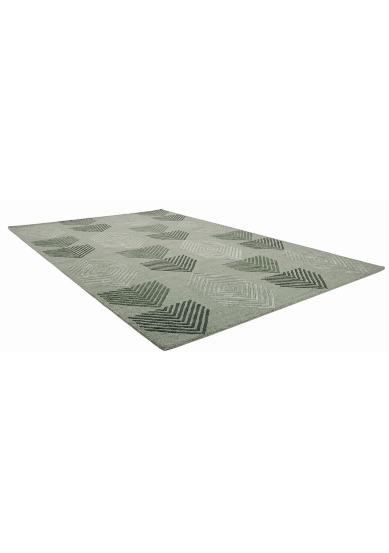 Saffron Rugs Hand Tufted Sage Green Geometric Contemporary Rectangular Wool Area Rug - Indya