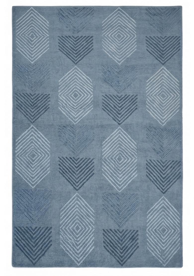 Saffron Rugs Hand Tufted Steel Blue Geometric Contemporary Rectangular Wool Area Rug - Indya