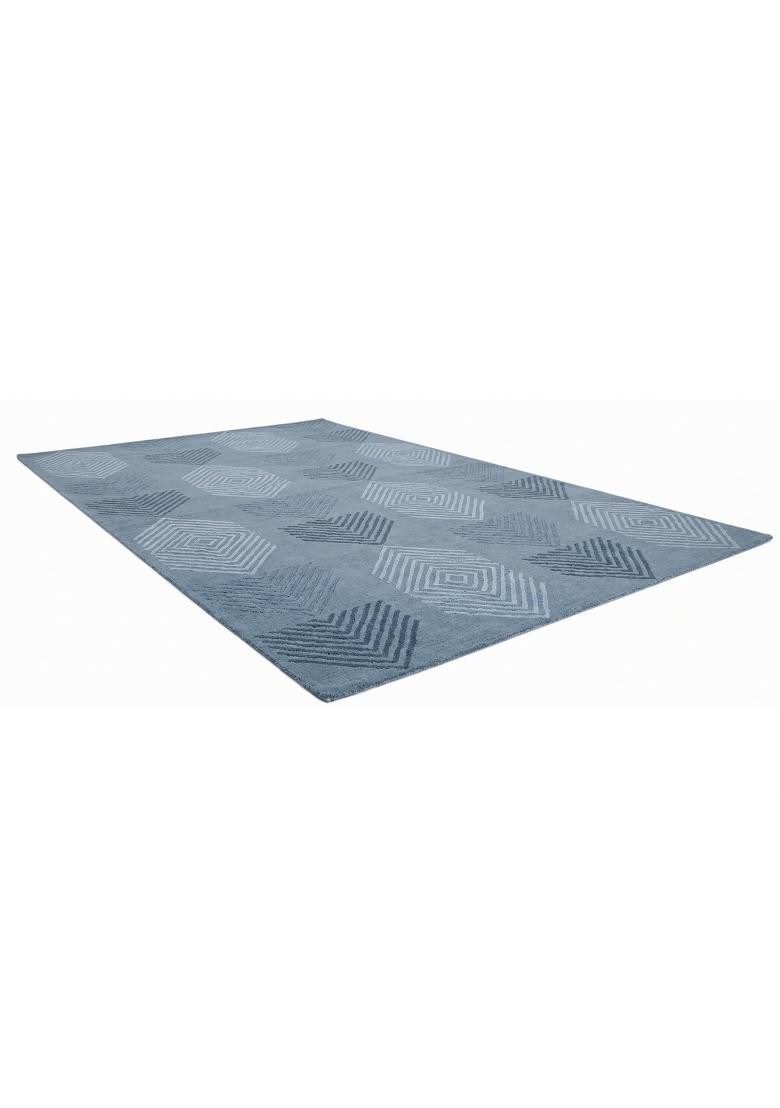 Saffron Rugs Hand Tufted Steel Blue Geometric Contemporary Rectangular Wool Area Rug - Indya