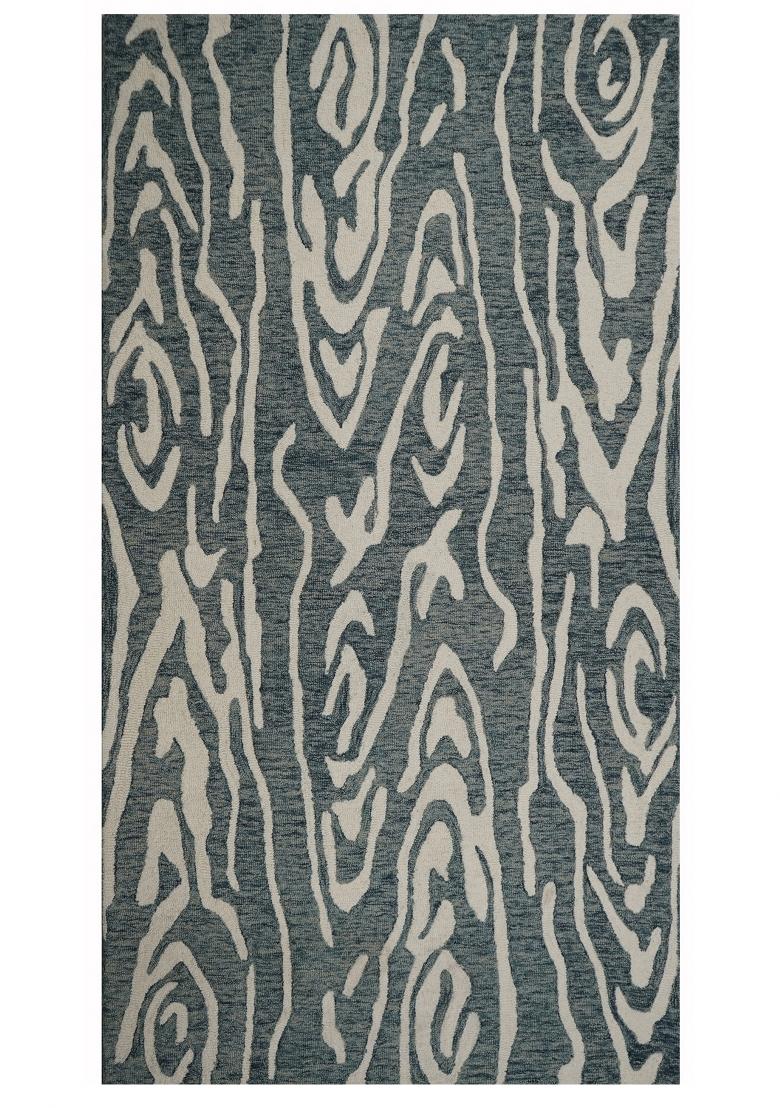 Saffron Rugs Hand Tufted Steel Blue Grey Swirls Contemporary Rectangular Wool Area Rug - Indya