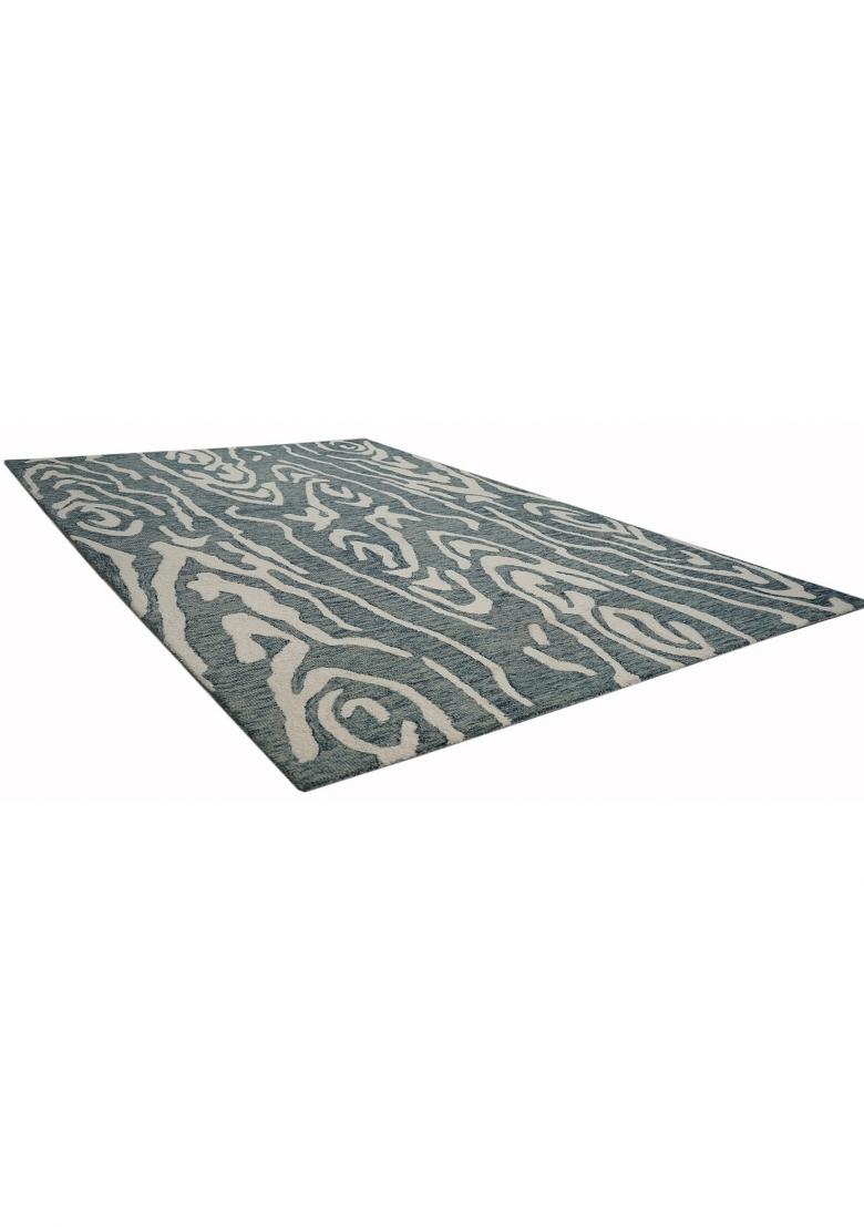 Saffron Rugs Hand Tufted Steel Blue Grey Swirls Contemporary Rectangular Wool Area Rug - Indya