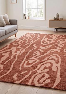 Saffron Rugs Hand Tufted Rust Brown Swirls Contemporary Rectangular Wool Area Rug