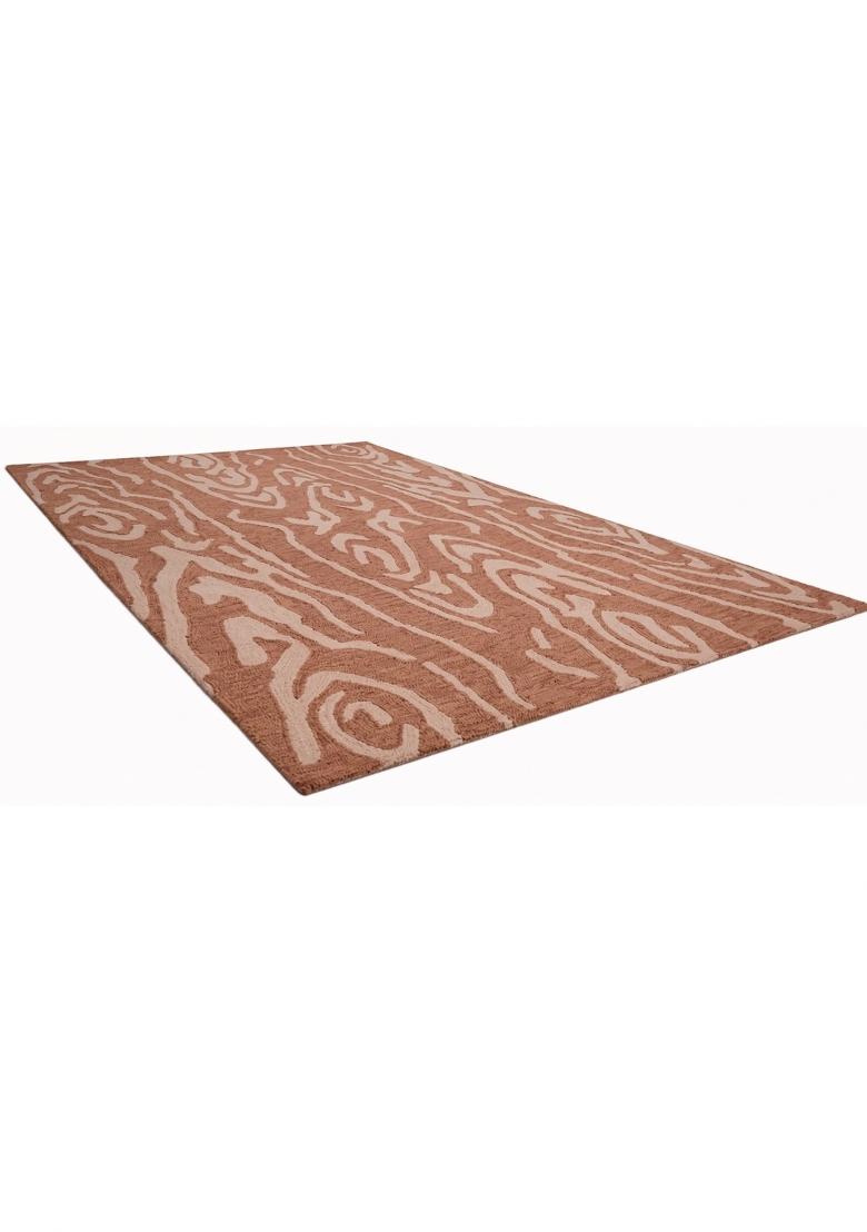 Saffron Rugs Hand Tufted Rust Brown Swirls Contemporary Rectangular Wool Area Rug - Indya