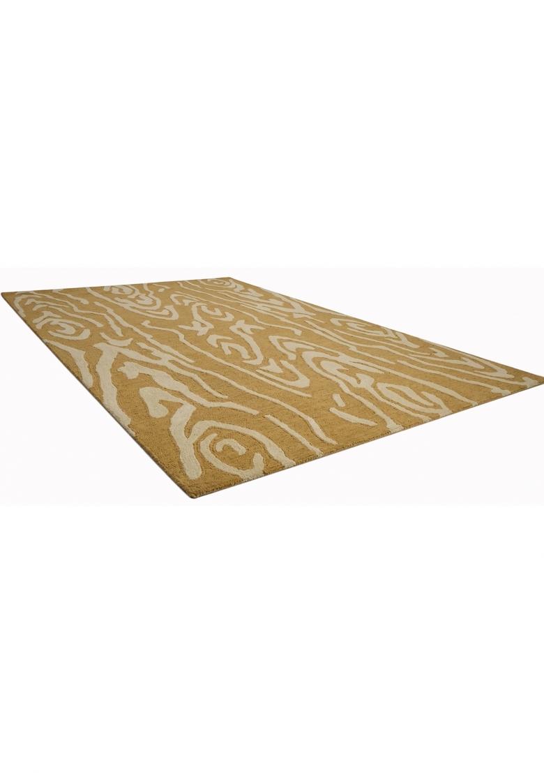 Saffron Rugs Hand Tufted Golden Ochre Swirls Contemporary Rectangular Wool Area Rug - Indya