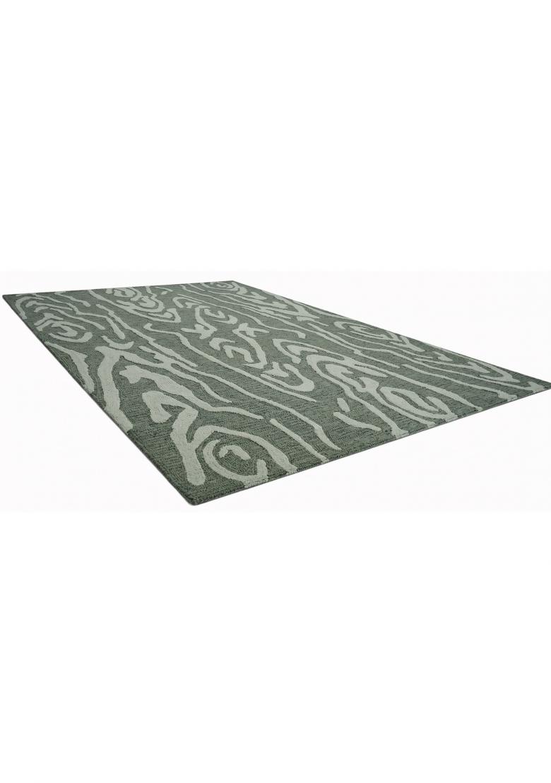 Saffron Rugs Hand Tufted Sage Green Swirls Contemporary Rectangular Wool Area Rug - Indya
