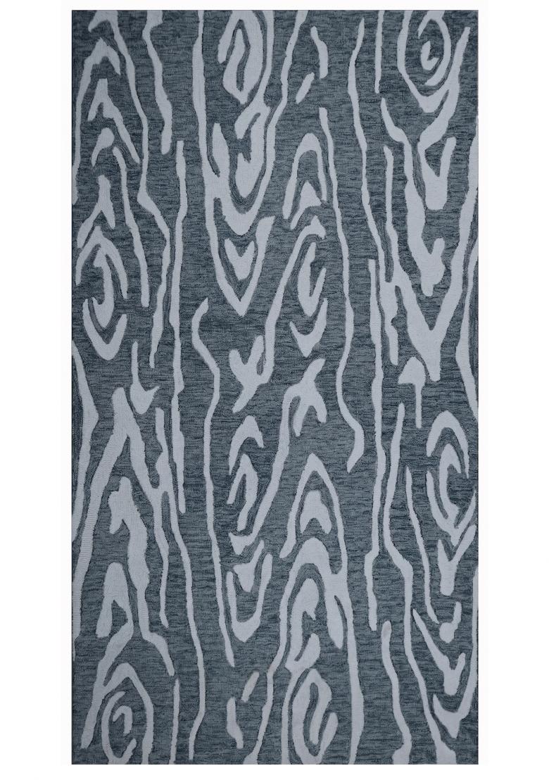 Saffron Rugs Hand Tufted Steel Blue Swirls Contemporary Rectangular Wool Area Rug - Indya