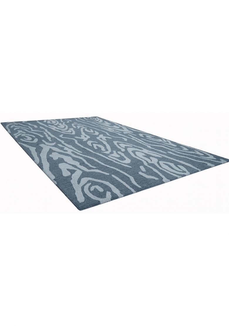 Saffron Rugs Hand Tufted Steel Blue Swirls Contemporary Rectangular Wool Area Rug - Indya