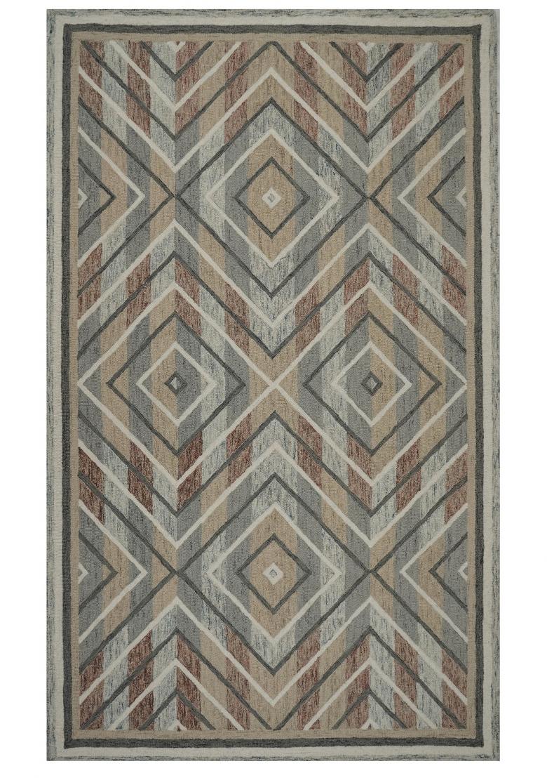 Saffron Rugs Hand Tufted Grey Beige Rust Geometric Bohemian Rectangular Wool Area Rug - Indya