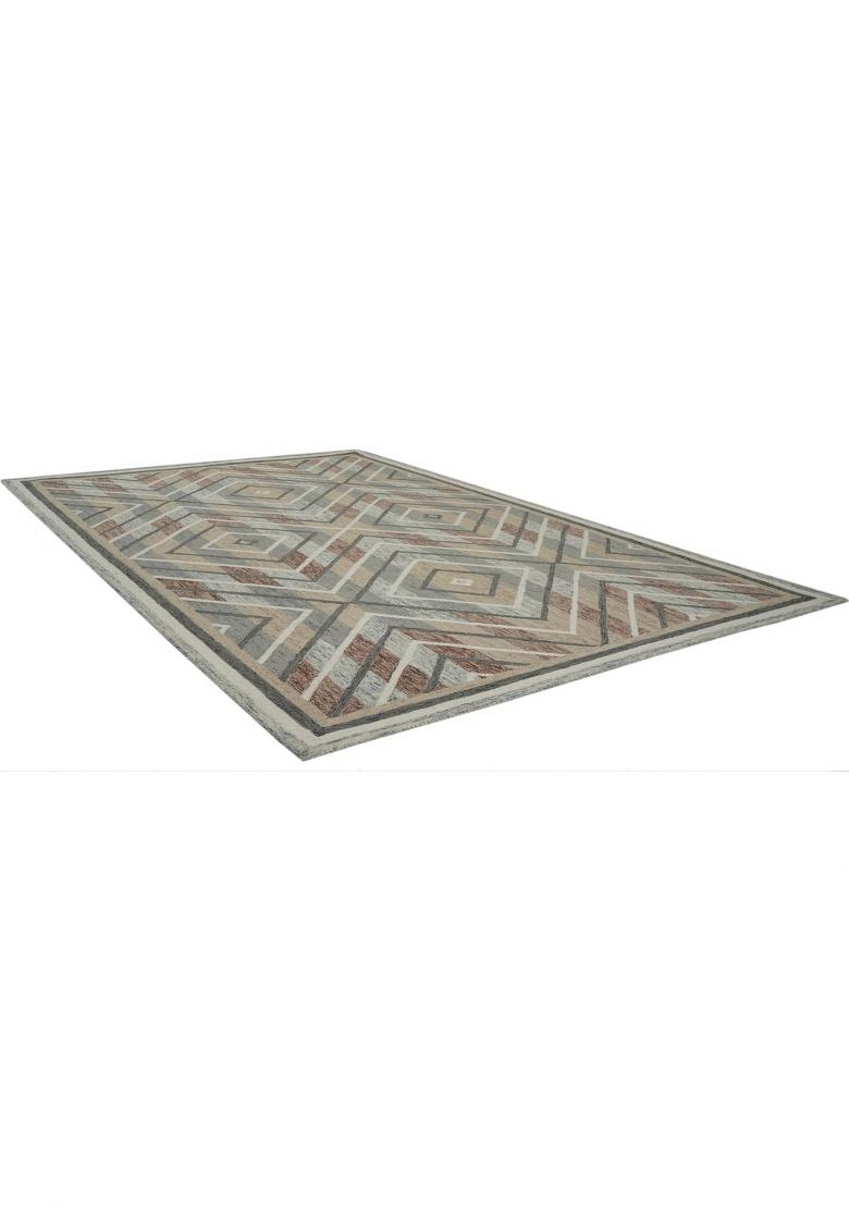 Saffron Rugs Hand Tufted Grey Beige Rust Geometric Bohemian Rectangular Wool Area Rug - Indya
