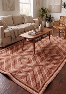 Saffron Rugs Hand Tufted Terracotta Brown Geometric Bohemian Rectangular Wool Area Rug