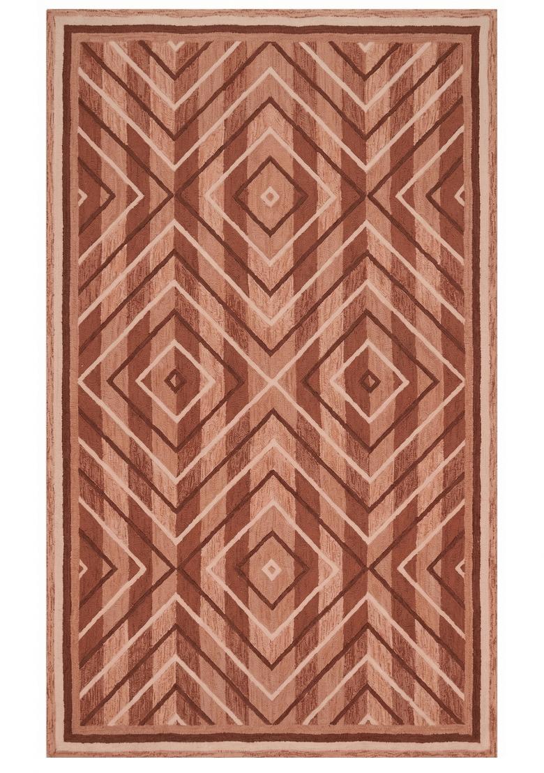 Saffron Rugs Hand Tufted Terracotta Brown Geometric Bohemian Rectangular Wool Area Rug - Indya