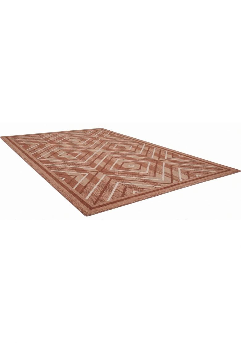 Saffron Rugs Hand Tufted Terracotta Brown Geometric Bohemian Rectangular Wool Area Rug - Indya