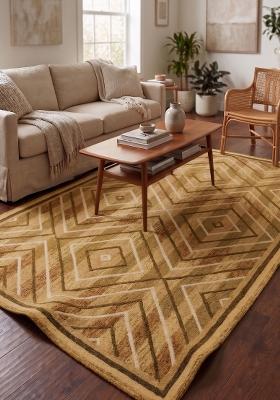 Saffron Rugs Hand Tufted Golden Tan Geometric Bohemian Rectangular Wool Area Rug