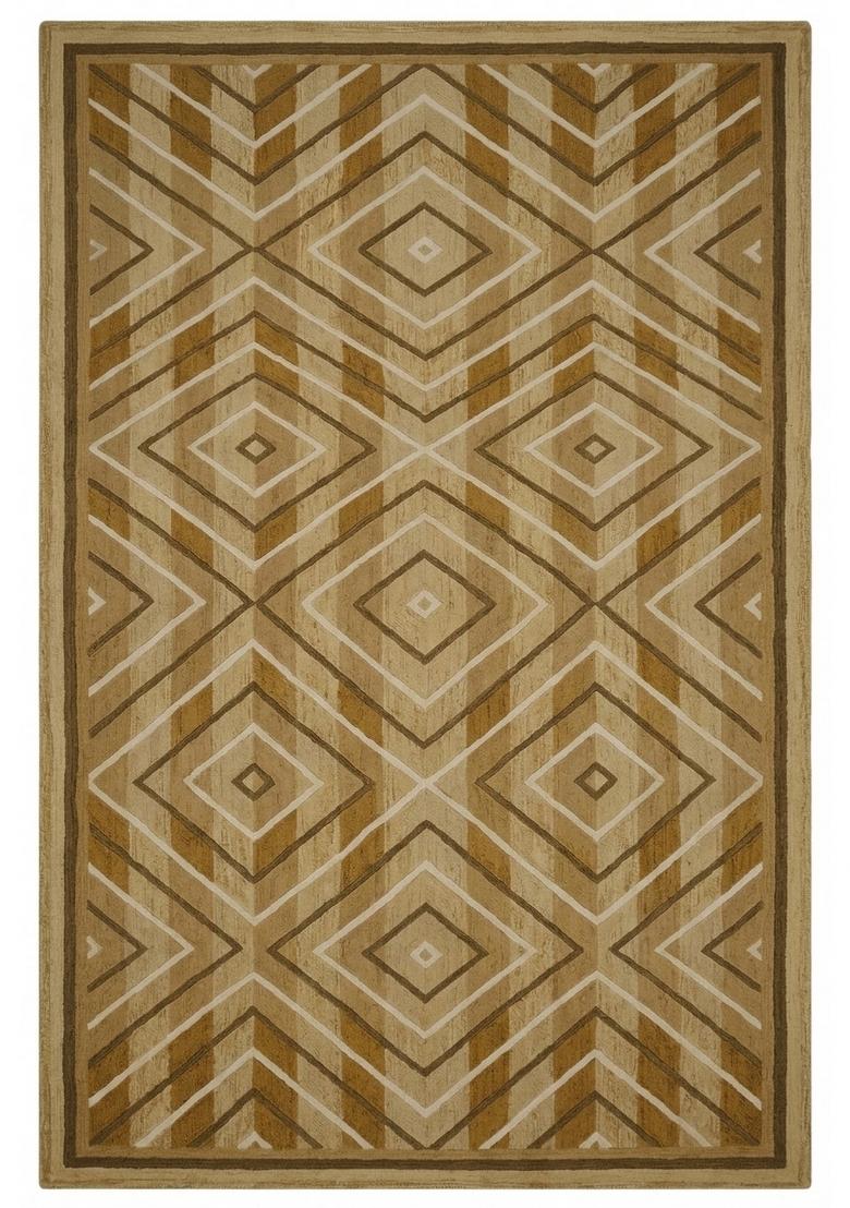 Saffron Rugs Hand Tufted Golden Tan Geometric Bohemian Rectangular Wool Area Rug - Indya