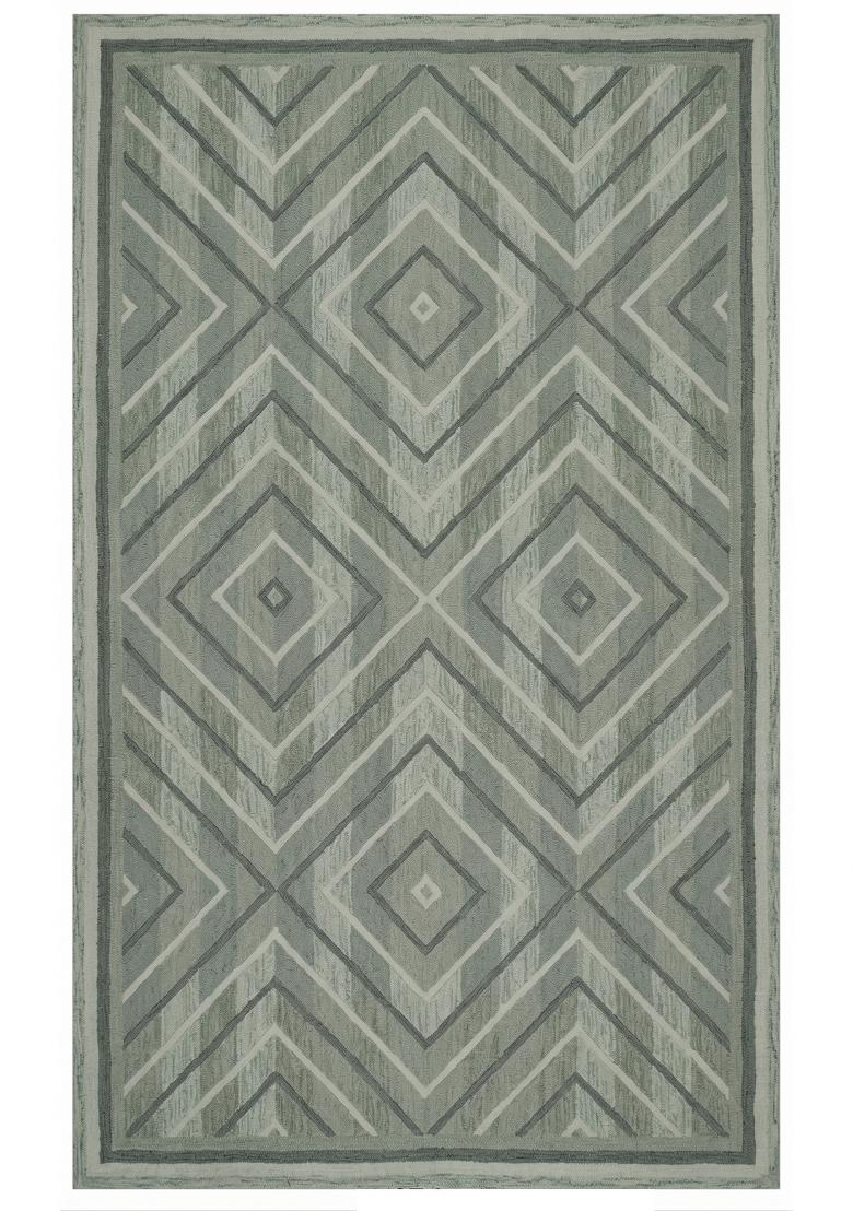 Saffron Rugs Hand Tufted Sage Green Grey Geometric Bohemian Rectangular Wool Area Rug - Indya