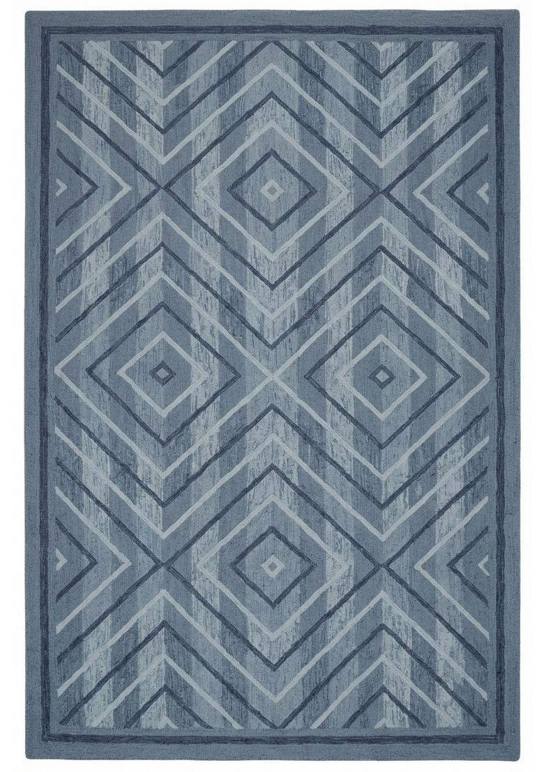Saffron Rugs Hand Tufted Steel Blue Geometric Bohemian Rectangular Wool Area Rug - Indya