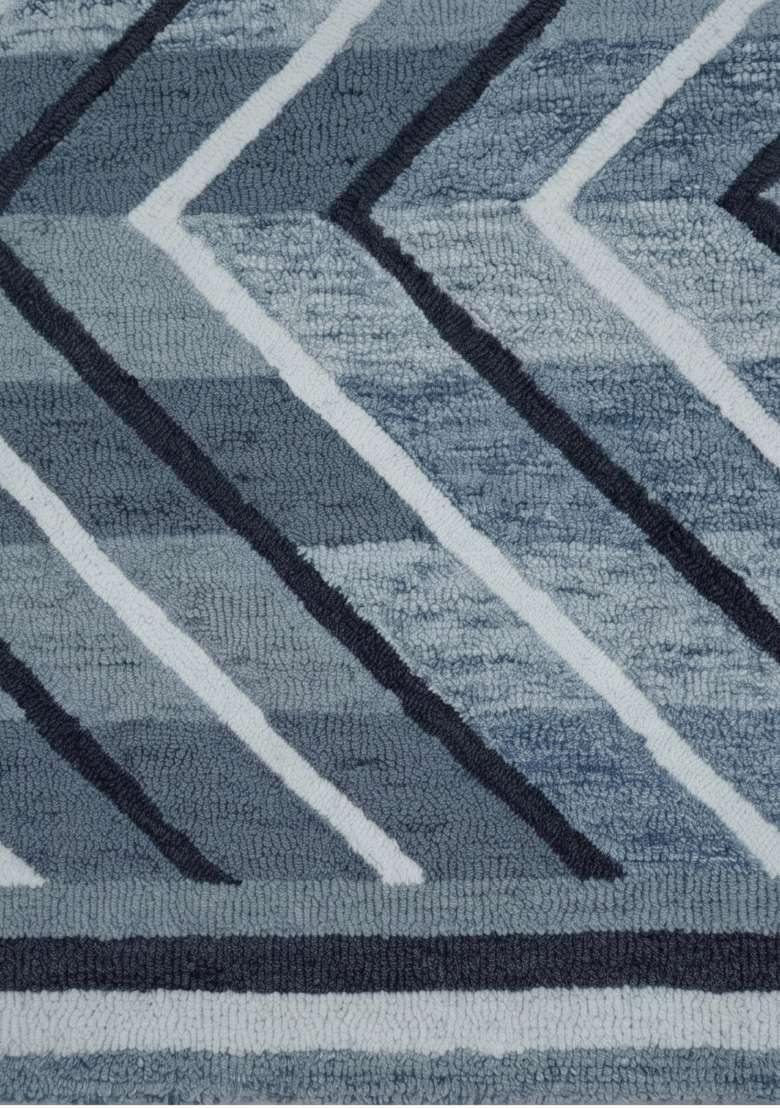 Saffron Rugs Hand-Tufted 100% Wool Area Rug | Steel Blue Rectangular Rug | Cotton Backing | Bohemian Geometric Carpet for Living Room - Indya